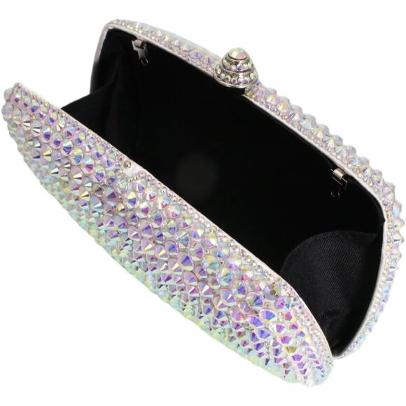 ⚡ Women's Silver Rhinestone Diamond Glitter Shining Evening Crossbody Bag - Picture 6 of 7